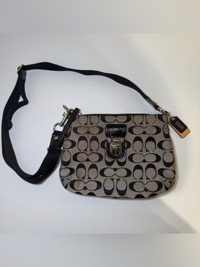 Coach Signature C Swingpack Crossbody Bag Turnlock Black Khaki Canvas Leather
